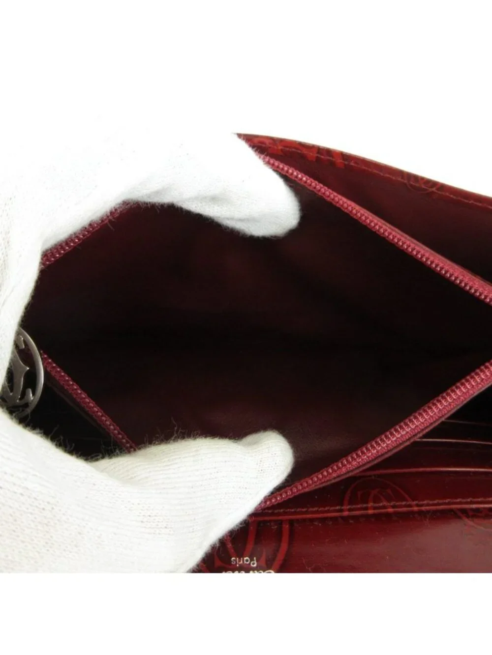 Cartier Happy Birthday Wallet Bifold Patent Logo Embossed All Over Print Wine